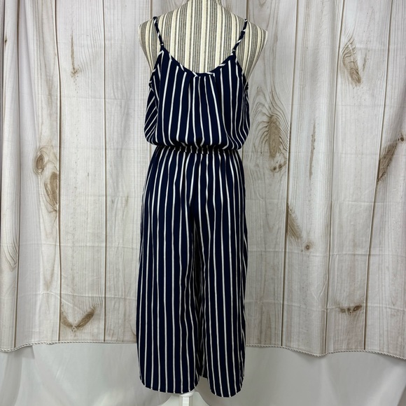 Ambiance Jumpsuit Spaghetti Strap Cropped Length Striped Blue White Size Small - Picture 2 of 15